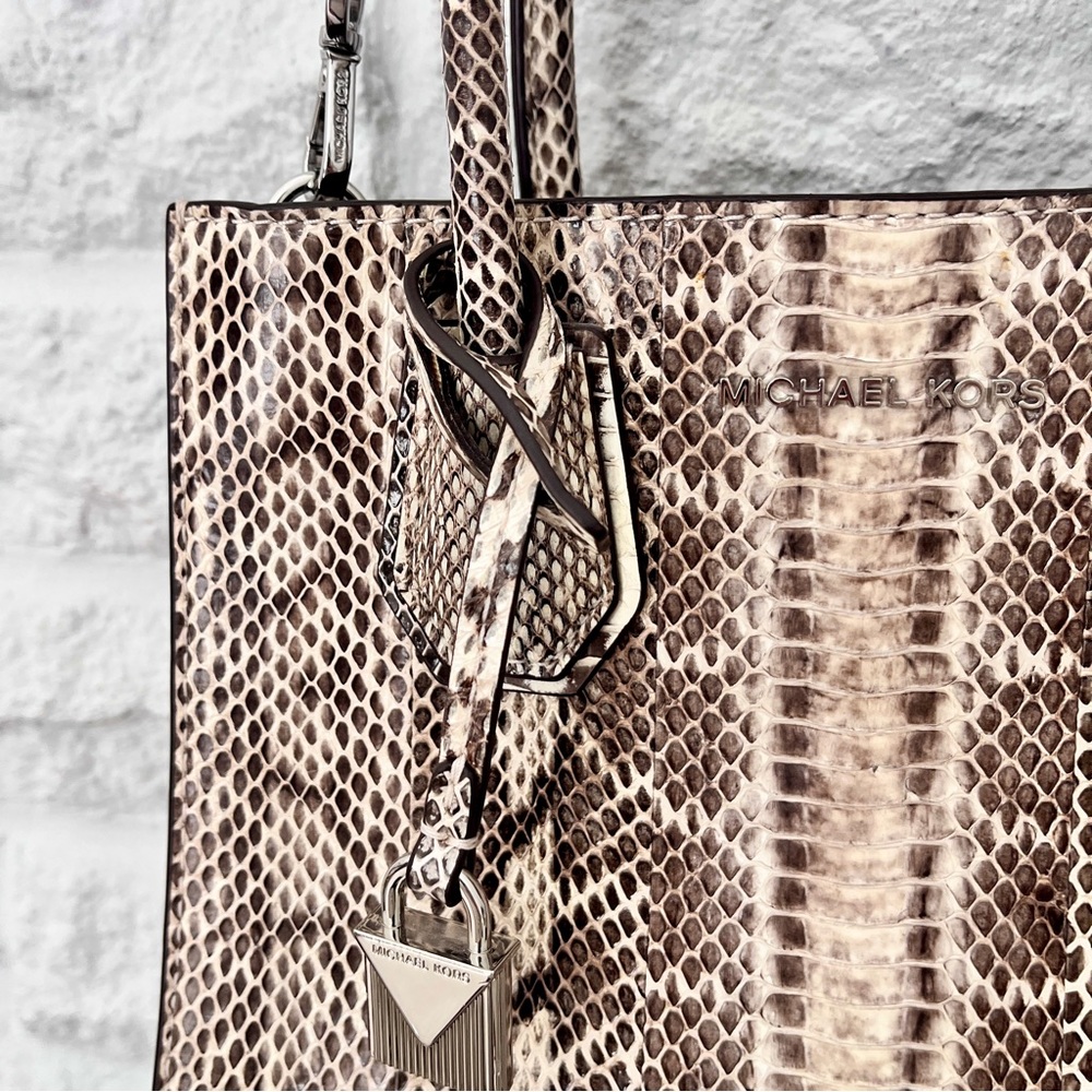 Michael Kors Beige Genuine Snakeskin ‘Mercer’ Crossbody Satchel Bag - Picture 8 of 14